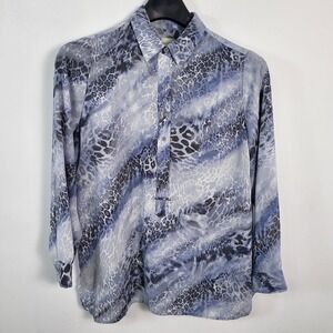 Chico's Animal Print Long Sleeve Blouse Top Blue Gray women's Size 2 large sheer